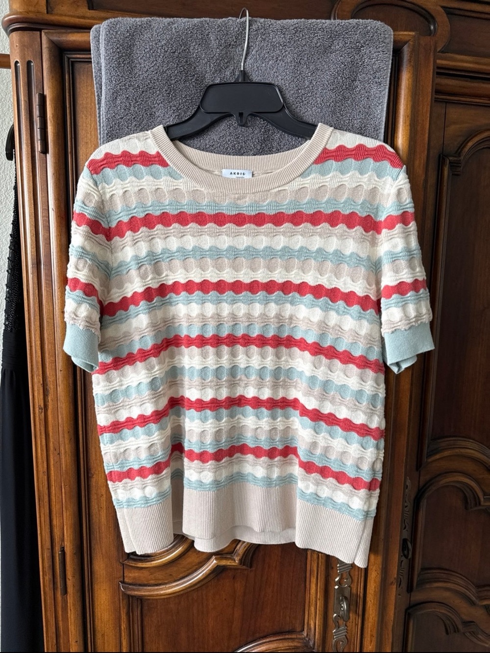 Akris Punto 100% Virgin Wool Textured Stripe Sweater Top L/XL